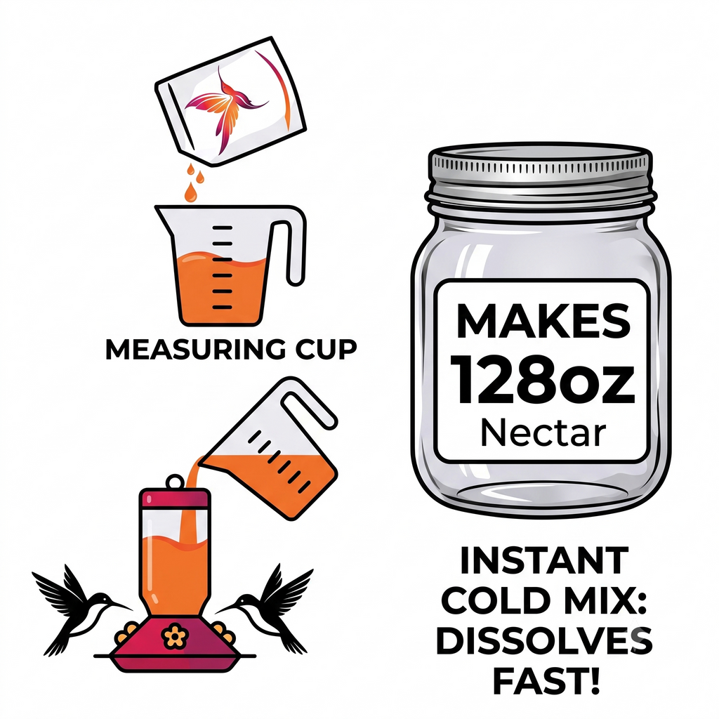 Nectar Bliss Hummingbird Nectar Powder – Iron-Free & Dye-Free, All Natural No-Boil Instant Mix, 32 oz Pouch (Makes 128 oz)