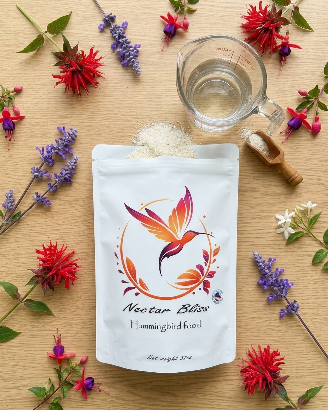 Nectar Bliss Hummingbird Nectar Powder – Iron-Free & Dye-Free, All Natural No-Boil Instant Mix, 32 oz Pouch (Makes 128 oz)